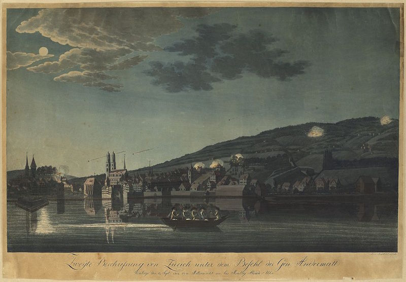 Артобстрел Цюриха с полуночи до 5 вечера 13 сентября 1802 года. Общественное достояние.