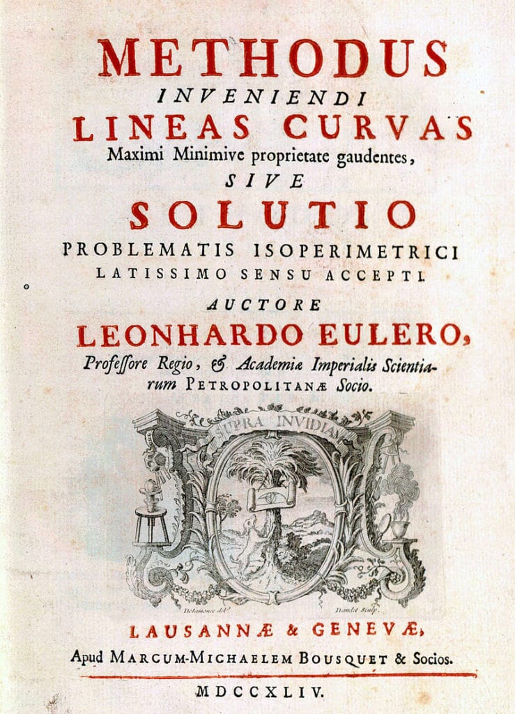 Титульный лист первой книги по вариационному исчислению (Methodus inveniendi Líneas curvas 1744). (Общественное достояние).