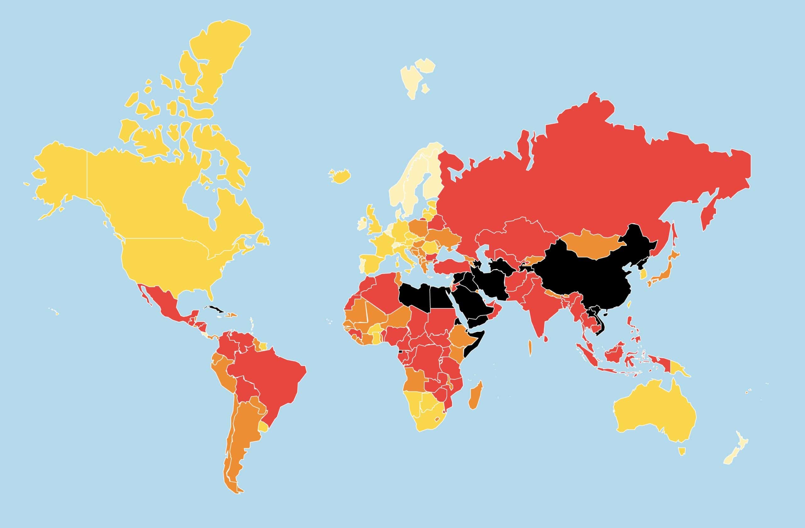 Во всемирном индексе свободы прессы в минувшем году Россия 150-я среди 180 стран. 2022 год метит страну черным цветом. (скриншот страницы Reporters Without Borders)
