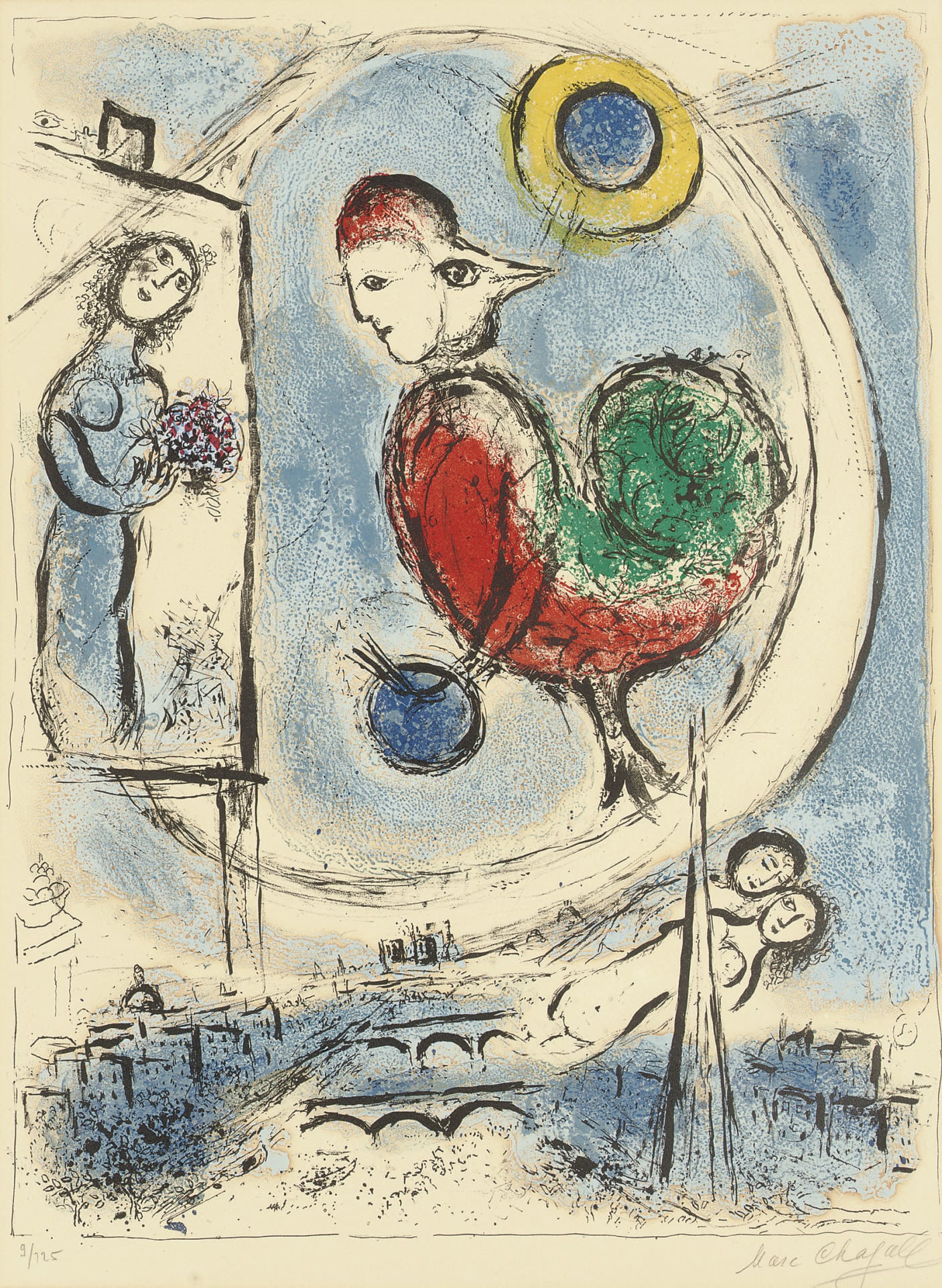 Марк Шагал «Петух над Парижем». 1958 г. (© Christie's) 
